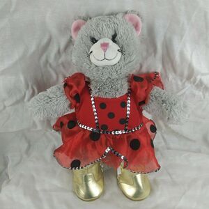 Build a Bear Kitty Cat - Gray - Ladybug Tutu Costume Dress - Gold Boots